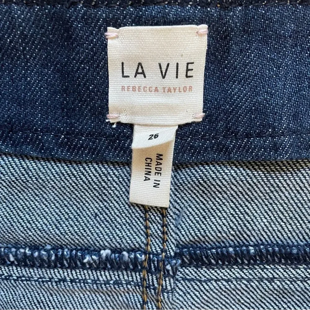 La Vie Rebecca Taylor Pleated High Rise Jeans Dark Indigo Wash 26